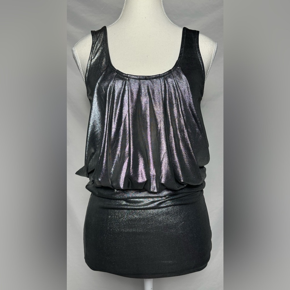 COSTA BLANCA‎ Y2K Silver Cinched Waist Dolman Sleeveless Top Size XS
